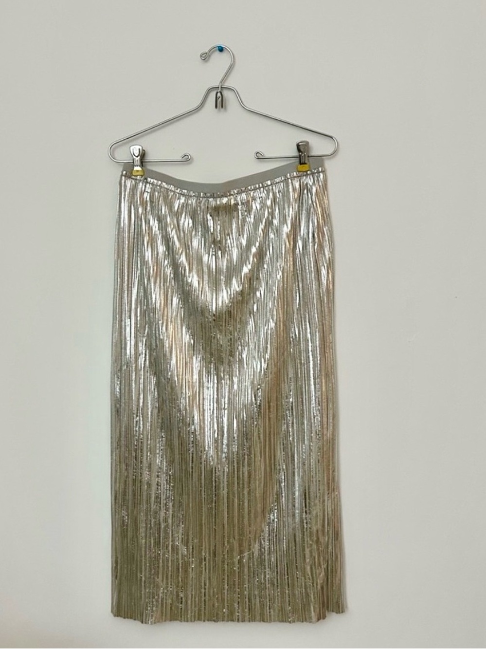 Anthropologie Metallic Silver Pleated Midi Skirt